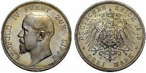 3 Mark 利珀親王國 (1123 - 1918) 銀 Leopold IV, Prince of Lippe