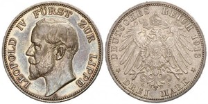 3 Mark 利珀親王國 (1123 - 1918) 銀 Leopold IV, Prince of Lippe