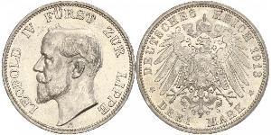 3 Mark 利珀親王國 (1123 - 1918) 銀 Leopold IV, Prince of Lippe