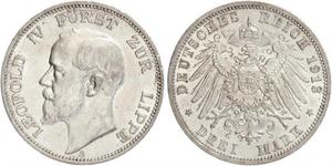 3 Mark 利珀親王國 (1123 - 1918) 銀 Leopold IV, Prince of Lippe