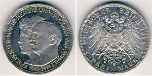 3 Mark 安哈尔特-德绍 銀 弗里德里希二世 (安哈尔特) (1856 - 1918)