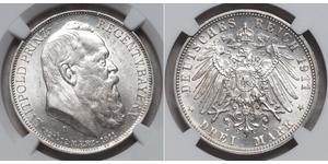 3 Mark 巴伐利亞王國 (1806 - 1918) 銀 奥托 (巴伐利亚国王)