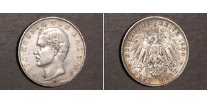 3 Mark 巴伐利亞王國 (1806 - 1918) 銀 奥托 (巴伐利亚国王)