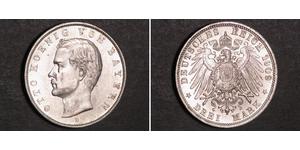 3 Mark 巴伐利亞王國 (1806 - 1918) 銀 奥托 (巴伐利亚国王)