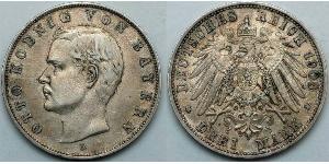 3 Mark 巴伐利亞王國 (1806 - 1918) 銀 奥托 (巴伐利亚国王)