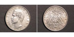 3 Mark 巴伐利亞王國 (1806 - 1918) 銀 奥托 (巴伐利亚国王)