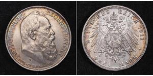 3 Mark 巴伐利亞王國 (1806 - 1918) 銀 奥托 (巴伐利亚国王)