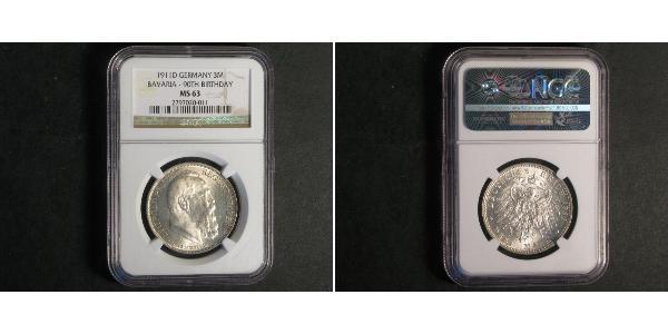 3 Mark 巴伐利亞王國 (1806 - 1918) 銀 奥托 (巴伐利亚国王)