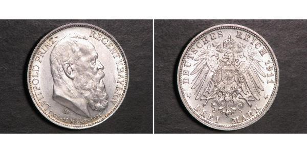 3 Mark 巴伐利亞王國 (1806 - 1918) 銀 奥托 (巴伐利亚国王)