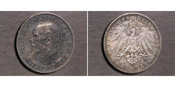 3 Mark 巴伐利亞王國 (1806 - 1918) 銀 路德维希三世 (巴伐利亚) (1845 – 1921)