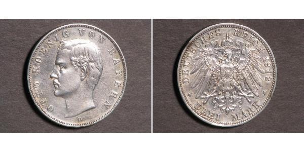 3 Mark 巴伐利亞王國 (1806 - 1918) 銀 奥托 (巴伐利亚国王)
