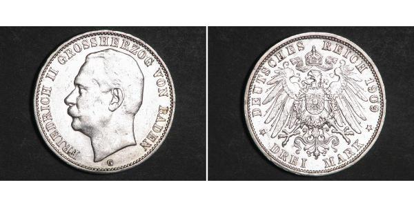 3 Mark 巴登大公國 (1806 - 1918) 銀 弗里德里希二世 (巴登)