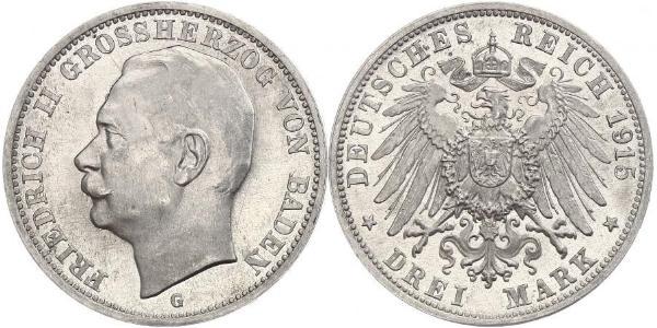 3 Mark 巴登大公國 (1806 - 1918) 銀 弗里德里希二世 (巴登)