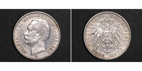 3 Mark 巴登大公國 (1806 - 1918) 銀 弗里德里希二世 (巴登)