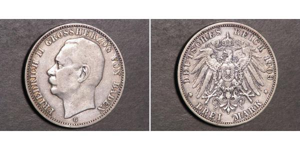 3 Mark 巴登大公國 (1806 - 1918) 銀 弗里德里希二世 (巴登)