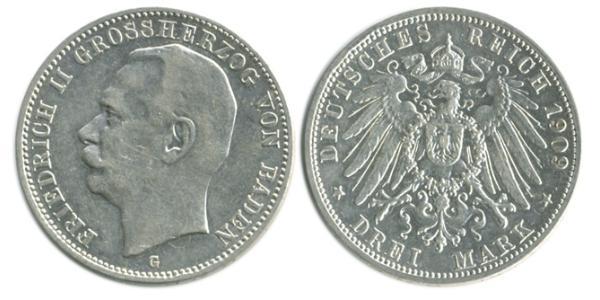 3 Mark 巴登大公國 (1806 - 1918) 銀 弗里德里希二世 (巴登)