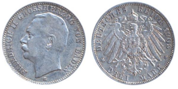 3 Mark 巴登大公國 (1806 - 1918) 銀 弗里德里希二世 (巴登)