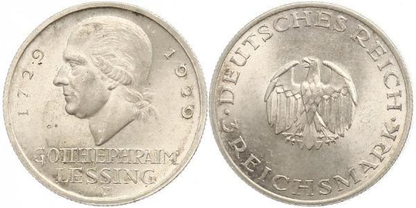 3 Mark 德意志帝國 (1871 - 1918) 銀 戈特霍尔德·埃夫莱姆·莱辛