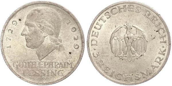 3 Mark 德意志帝國 (1871 - 1918) 銀 戈特霍尔德·埃夫莱姆·莱辛