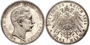 3 Mark 普魯士王國 (1701 - 1918) 銀 威廉二世 (德国)