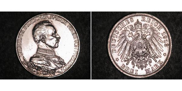 3 Mark 普魯士王國 (1701 - 1918) 銀 威廉二世 (德国)