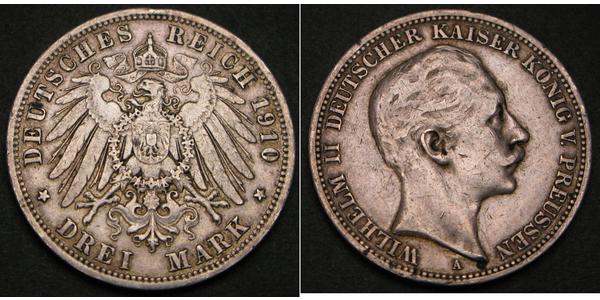 3 Mark 普魯士王國 (1701 - 1918) 銀 威廉二世 (德国)