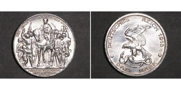3 Mark 普魯士王國 (1701 - 1918) 銀 