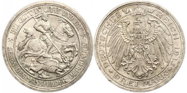 3 Mark 普魯士王國 (1701 - 1918) 銀 威廉二世 (德国)