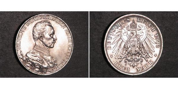 3 Mark 普魯士王國 (1701 - 1918) 銀 威廉二世 (德国)