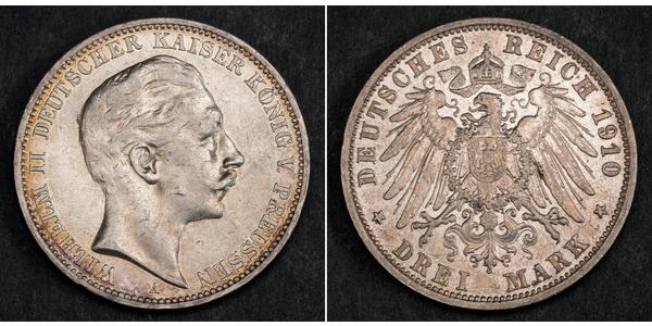 3 Mark 普魯士王國 (1701 - 1918) 銀 威廉二世 (德国)