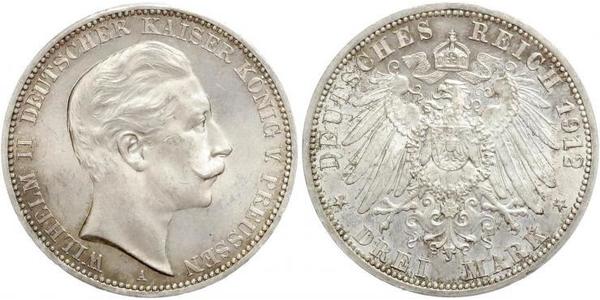 3 Mark 普魯士王國 (1701 - 1918) 銀 威廉二世 (德国)
