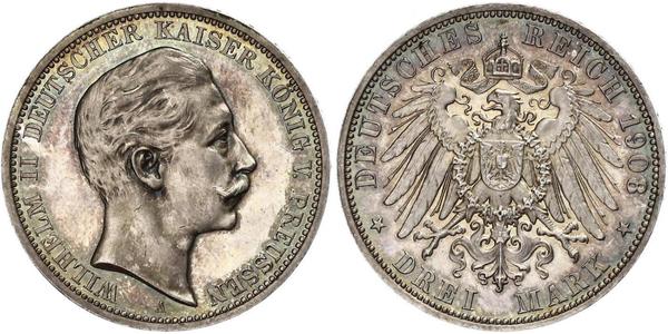 3 Mark 普魯士王國 (1701 - 1918) 銀 威廉二世 (德国)