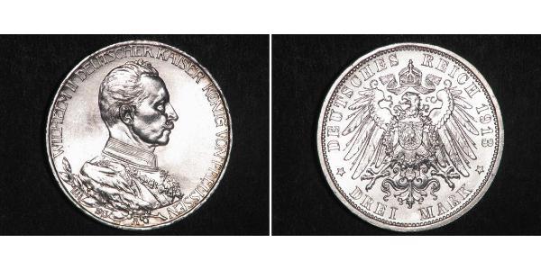 3 Mark 普魯士王國 (1701 - 1918) 銀 威廉二世 (德国)