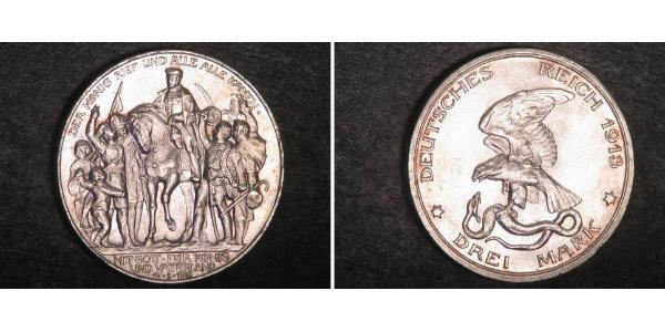 3 Mark 普魯士王國 (1701 - 1918) 銀 