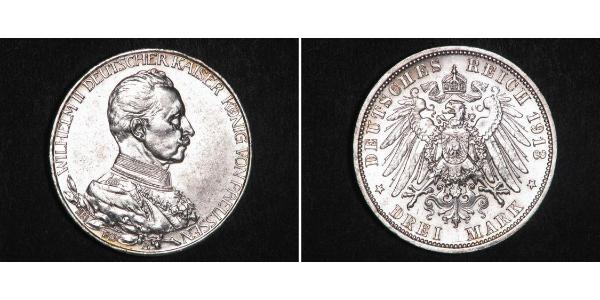 3 Mark 普魯士王國 (1701 - 1918) 銀 威廉二世 (德国)