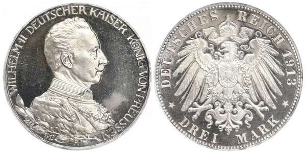 3 Mark 普魯士王國 (1701 - 1918) 銀 威廉二世 (德国)