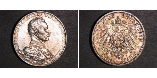 3 Mark 普魯士王國 (1701 - 1918) 銀 威廉二世 (德国)