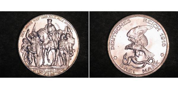 3 Mark 普魯士王國 (1701 - 1918) 銀 