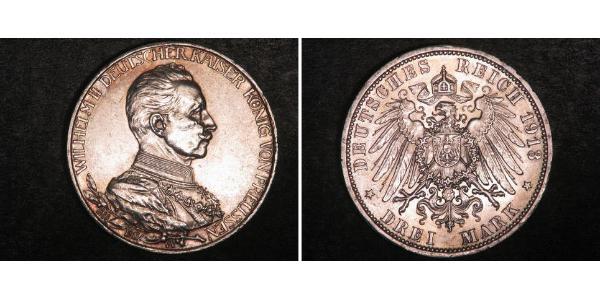 3 Mark 普魯士王國 (1701 - 1918) 銀 威廉二世 (德国)