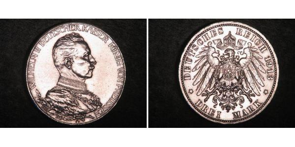 3 Mark 普魯士王國 (1701 - 1918) 銀 威廉二世 (德国)