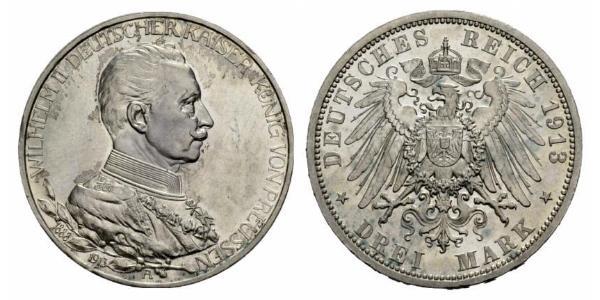 3 Mark 普魯士王國 (1701 - 1918) 銀 威廉二世 (德国)