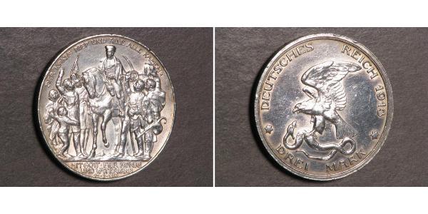 3 Mark 普魯士王國 (1701 - 1918) 銀 