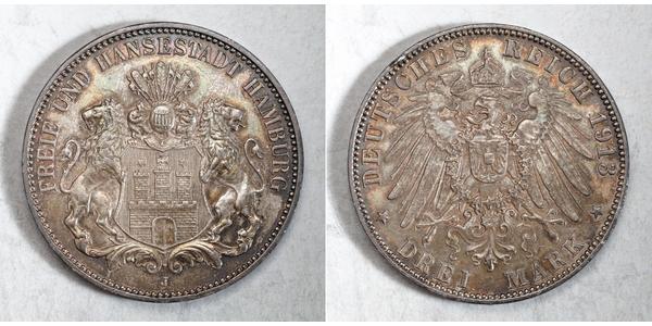 3 Mark 汉堡 / 联邦州 (德国) 銀 