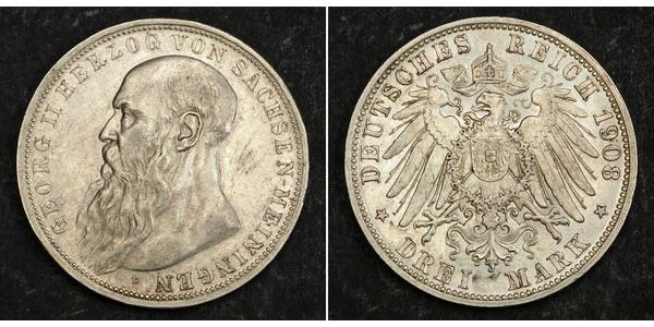 3 Mark 萨克森-迈宁根 (1680 - 1918) 銀 Georg II, Duke of Saxe-Meiningen