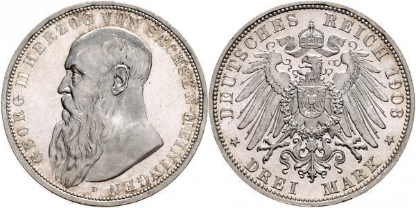 3 Mark 萨克森-迈宁根 (1680 - 1918) 銀 Georg II, Duke of Saxe-Meiningen