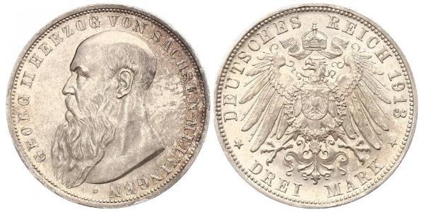3 Mark 萨克森-迈宁根 (1680 - 1918) 銀 Georg II, Duke of Saxe-Meiningen
