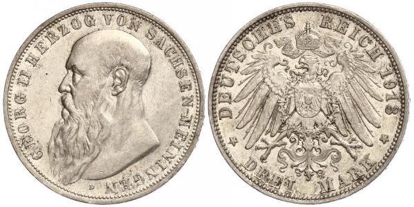 3 Mark 萨克森-迈宁根 (1680 - 1918) 銀 Georg II, Duke of Saxe-Meiningen