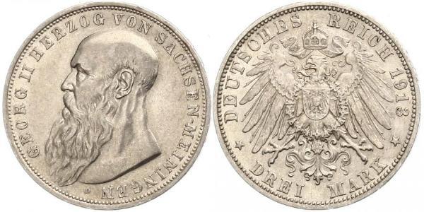 3 Mark 萨克森-迈宁根 (1680 - 1918) 銀 Georg II, Duke of Saxe-Meiningen