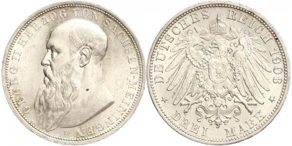 3 Mark 萨克森-迈宁根 (1680 - 1918) 銀 Georg II, Duke of Saxe-Meiningen