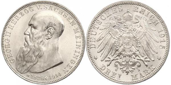 3 Mark 萨克森-迈宁根 (1680 - 1918) 銀 Georg II, Duke of Saxe-Meiningen
